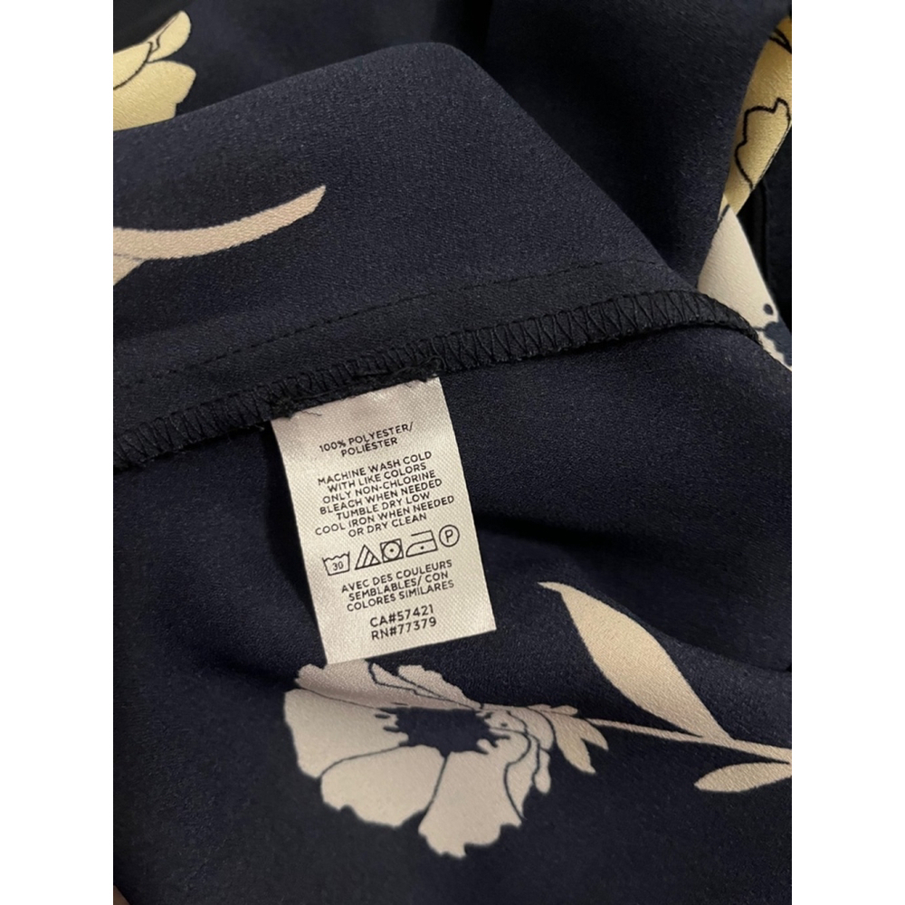 Ann Taylor Petite Sunny Poppy Nehru Collar Blouse, Size: SP, Navy Floral - Picture 7 of 9